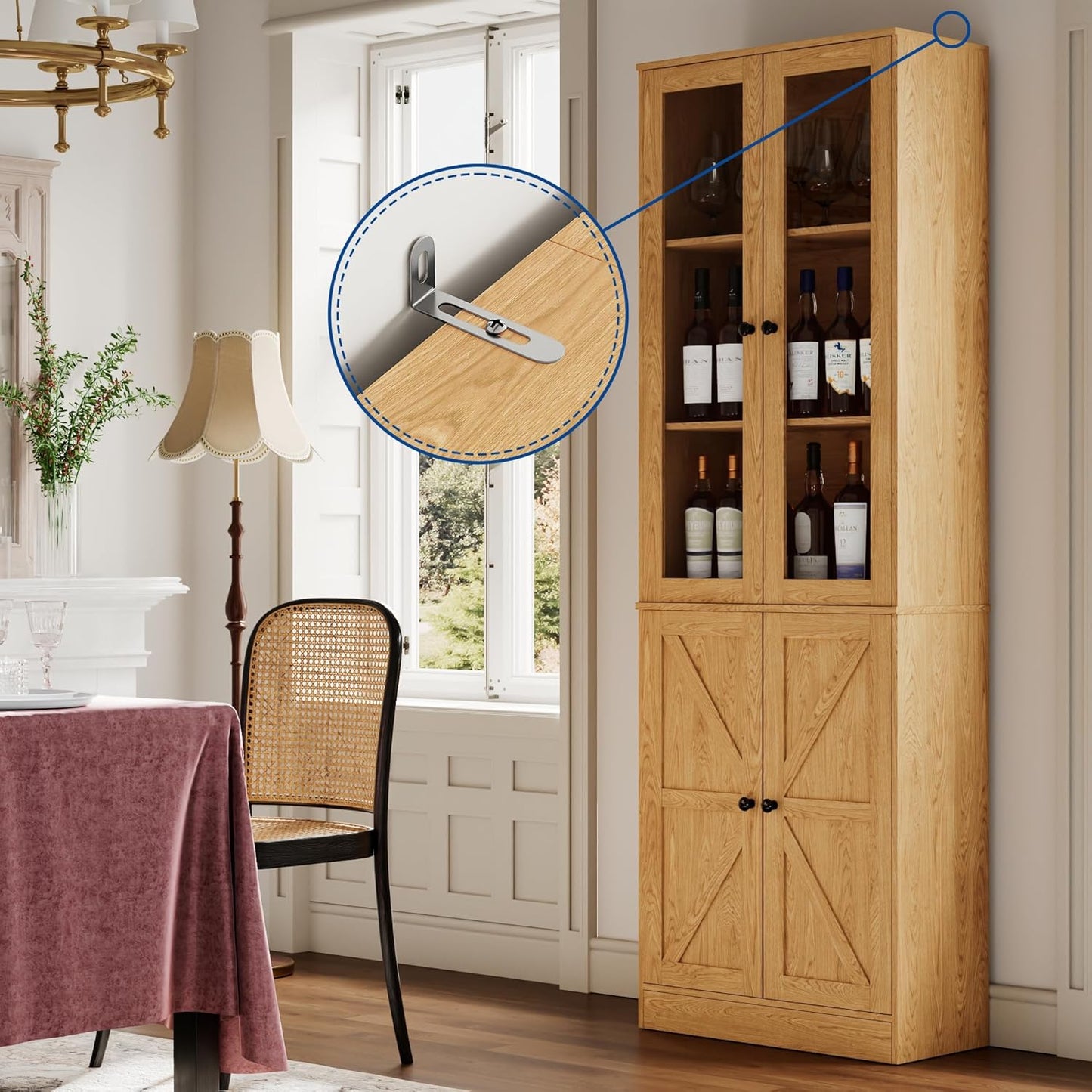 Bookcase with Doors, Tall Cabinets Storage Shelves, 5 Tier Bookshelf with Storage Cabinet, Light Wood Rustic Display Shelf Home Decor Furniture for Office, Living Room, Bedroom, Kitchen, Dining Room