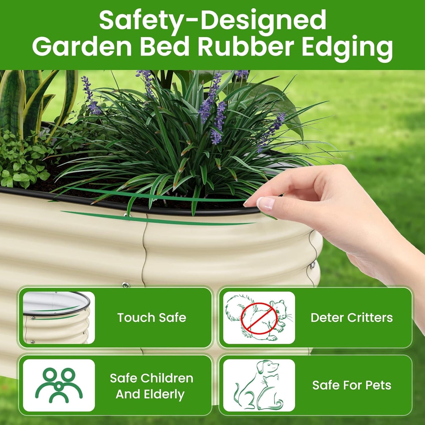 Raised Garden Bed 5x2x1.4 Ft Planter Box Outdoor with Rubber Edge Zinc-Aluminum-Magnesium Stainless Steel Durable Metal Garden Beds Kit for Vegetables, Flowers, Herbs and Succulents(Ivory)