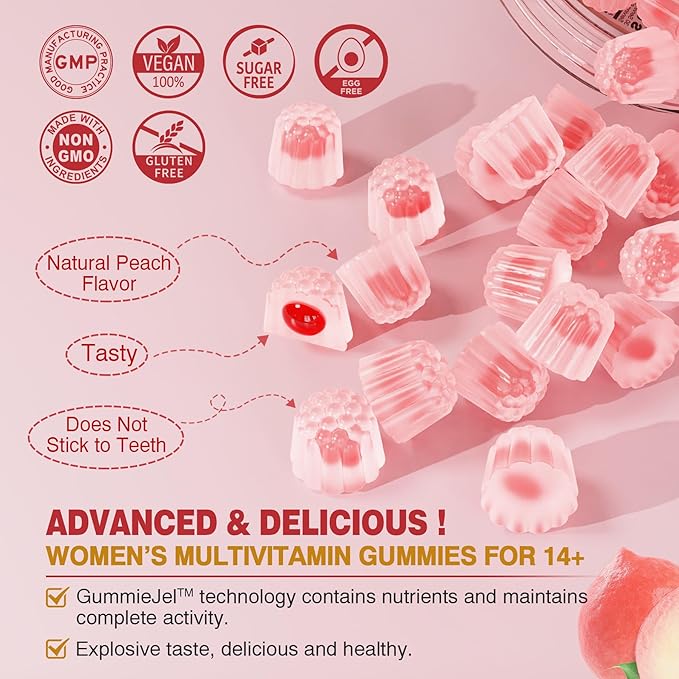Sugar-Free Women's Multivitamin Gummies - Multivitamin Filled Gummies with Omega-3, Enzymes & Antioxidant Blend to Support Overall Health, Immunity, Hair, Nails & Skin Health. Womens Vitamins - 120 ct