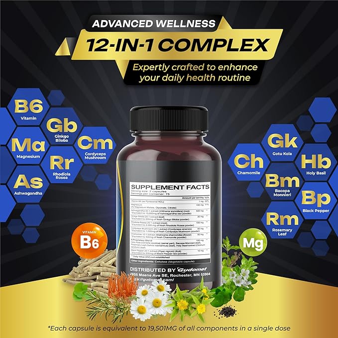 BRAIN WELLNESS Ginkgo Biloba Rhodiola Cordyceps -150 Capsules-