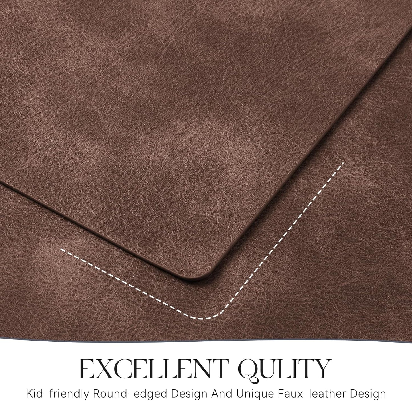 MOSAYT Vinyl Placemats Set of 8-12 X 17 Inch - Faux Leather 100% Waterproof Oil-Proof Wipeable PU Place Mats, Heat Resistant Reversible Table Mats for Kitchen, Dining, Outdoor (Coffee)