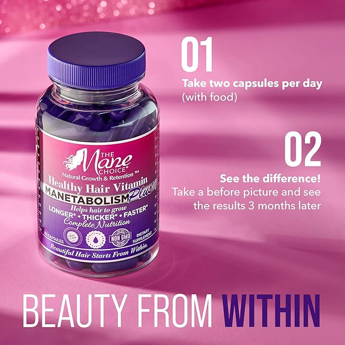 The Mane Choice MANETABOLISM Plus Healthy Hair Growth Vitamins - Supplements for Longer, Thicker, Healthier Hair - Hair Skin & Nails Vitamins for Women & Men (60 Capsules) Packaging May Vary
