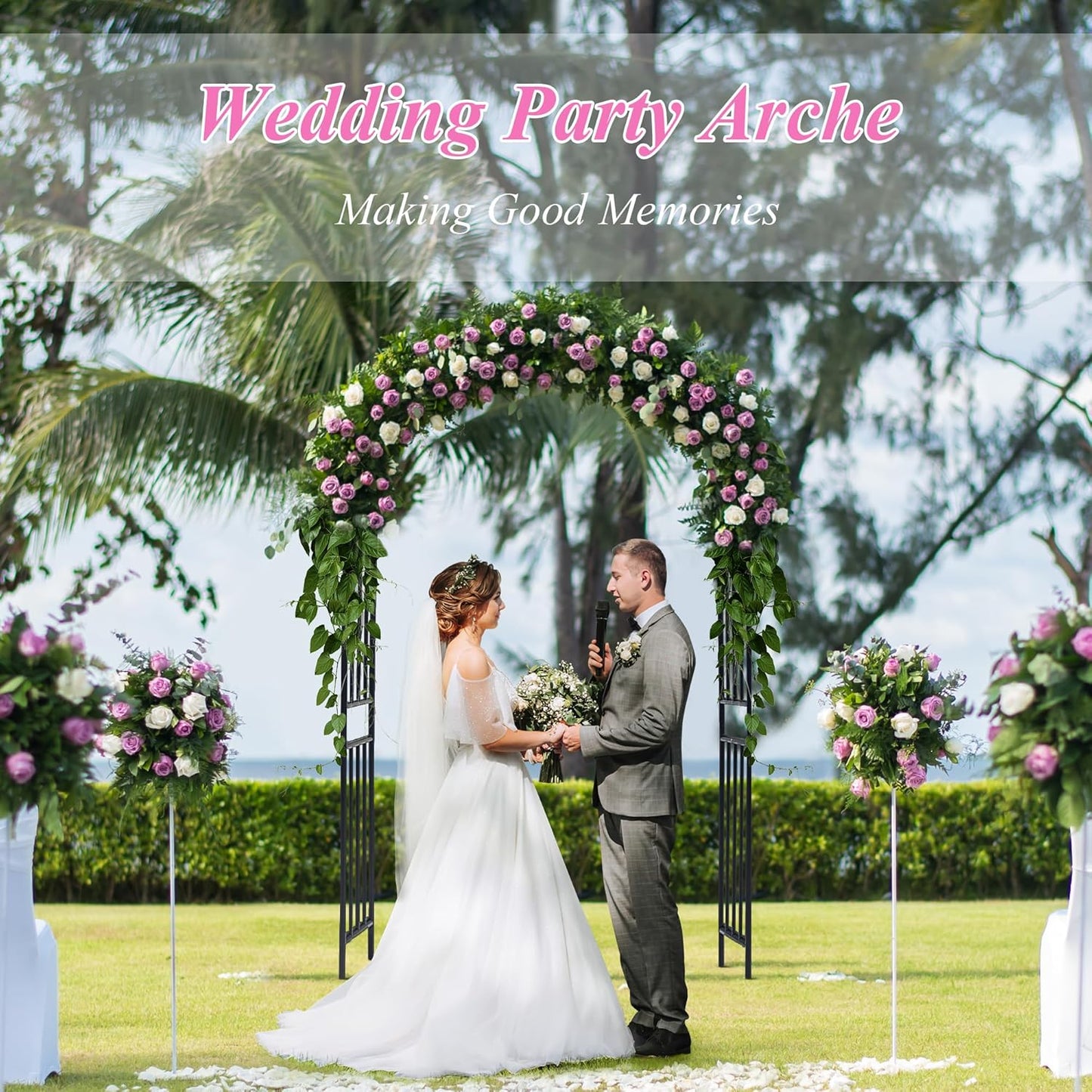 Metal Garden Arch 85.82" H Garden Arbor Trellis Climbing Plants Support Rose Lines Arch Outdoor Lawn Wedding Party Events Archway Black