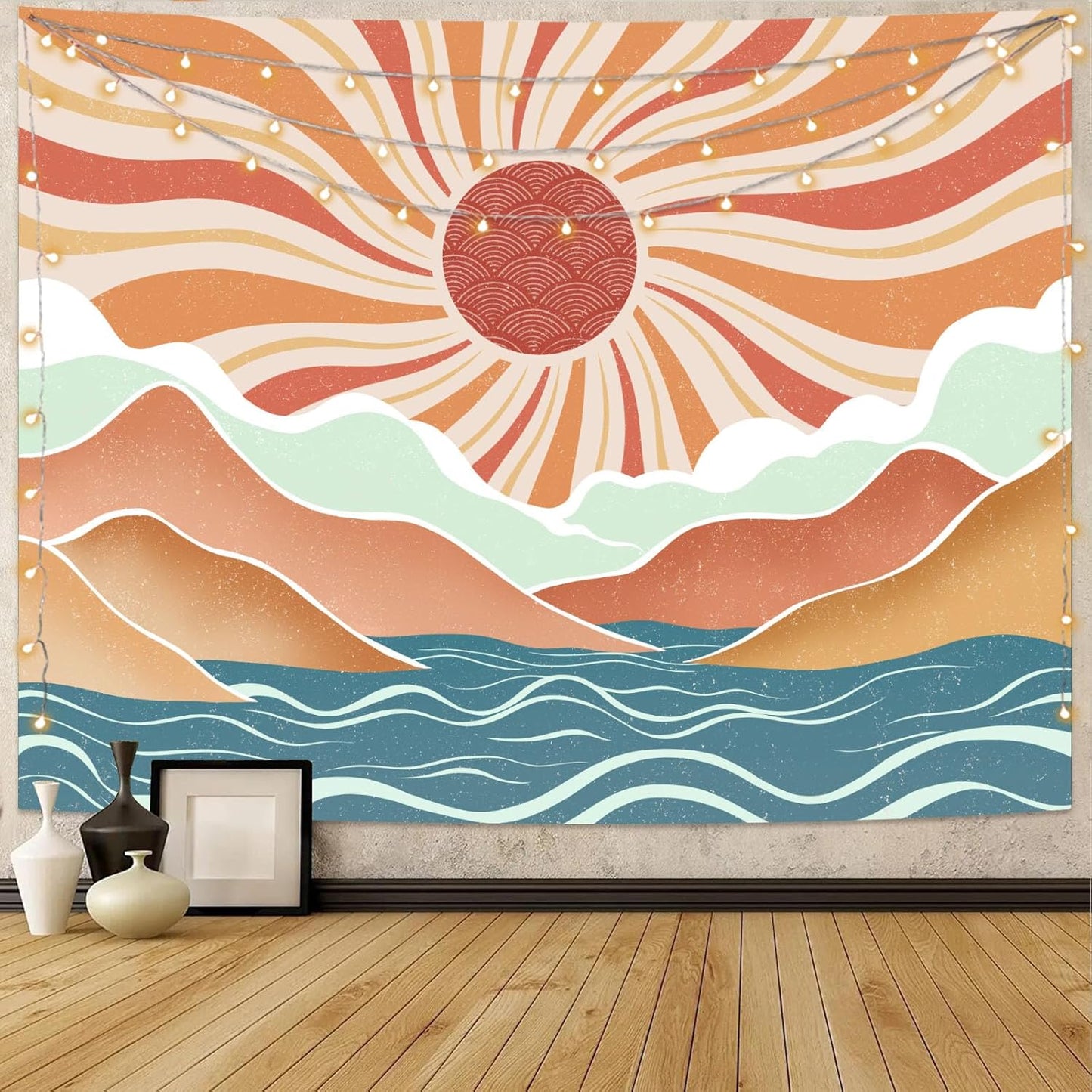 Lunerfex Boho Sun Tapestry Sunset Wall Tapestry, Mountain Tapestries for Bedroom 80s Tapestries Wall Hanging for Bedroom Living Room Decor Boho-2 44"x60"