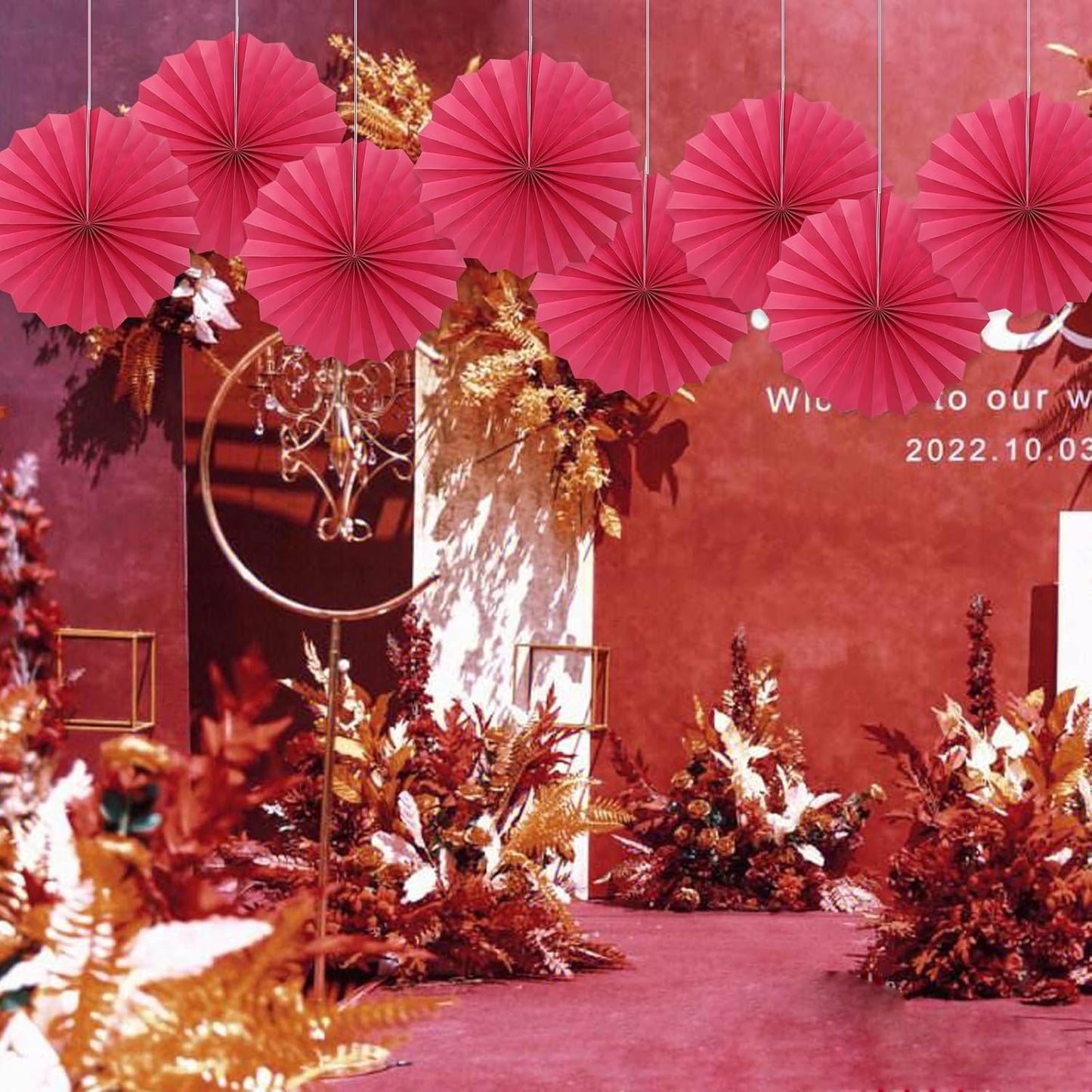 Red Birthday Decorations,DIY Red Paper Fans Hanging Decoration ,Party Supplies Party Fans 12in, Wedding Graduation Events Accessories 30 Color DIY Set (Red)