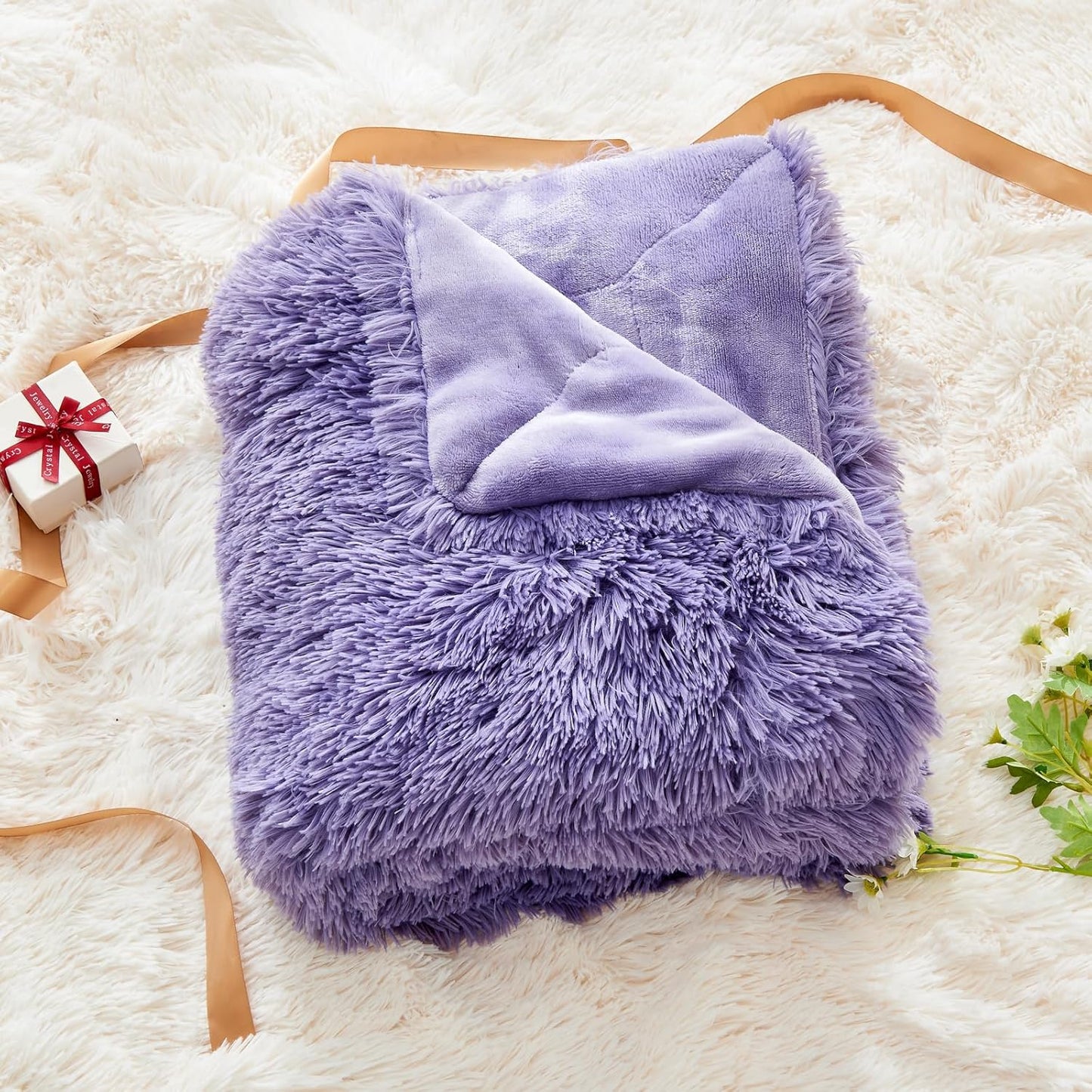 GONAAP Fuzzy Faux Fur Throw Blanket Twin Size Lavender Super Soft Cozy Plush Fuzzy Shaggy Blanket for Couch Sofa Bed (Lavender, Twin(60"x80"))