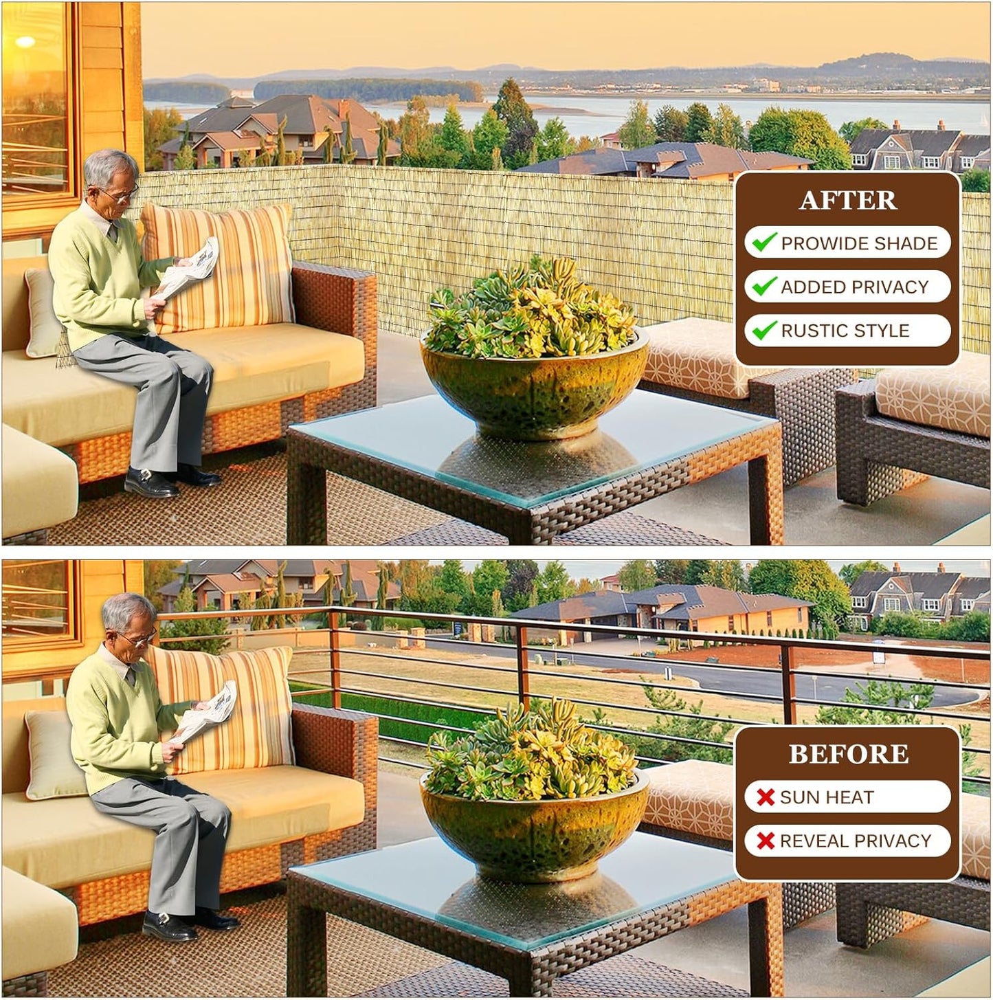 Natural Reed Fencing Rolls: Privacy Bamboo Fence 3/4/5/6ft High Roll Reed Screen, Decorative Bamboo Fencing for Outdoor Balcony Patio Garden Backyard,with Cable Zip Ties(Nature, 3x10ft)