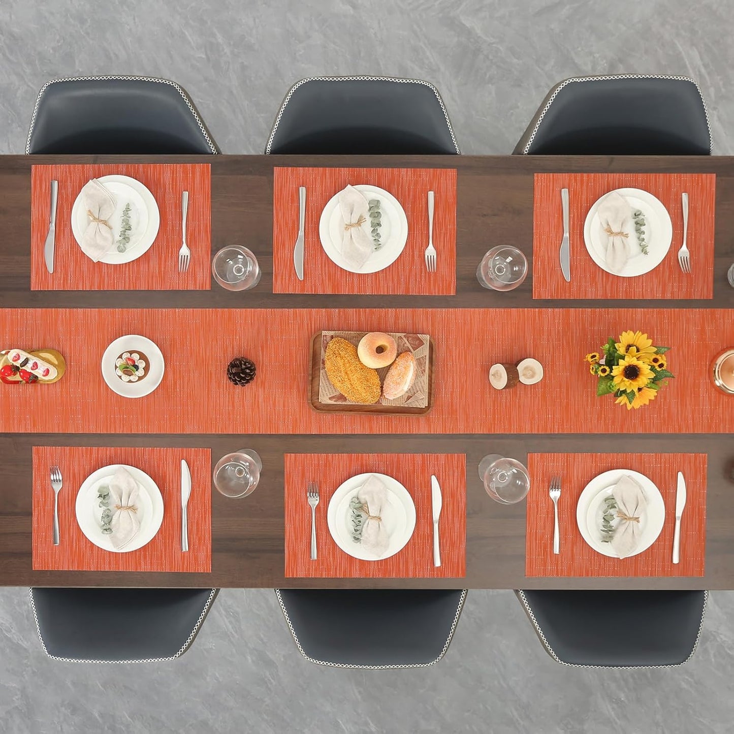 Myir JUN Placemats Set of 4, Vinyl Woven Placemats Place Mats Indoor Set of 4 Washable Table Mats Non-Slip Place mats for Dining Table (Orange, Set of 4)