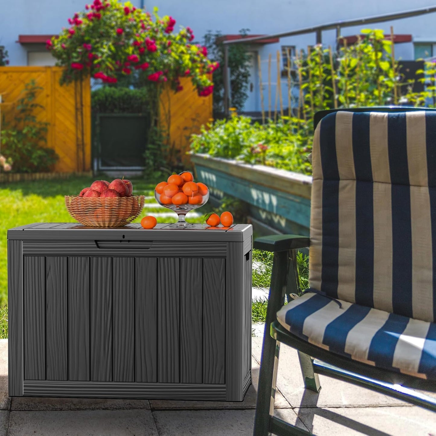 Vixzen 46 Gallon Resin Deck Box, Lockable Outdoor Storage Box for Patio Cushions Storage Furniture,Garden Tools, Pool Supplies, Weatherproof and UV Resistant,Black