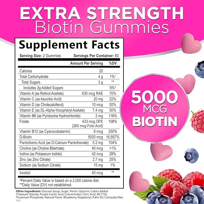 Hair Vitamins Gummy with Biotin 5000 120 Gummies