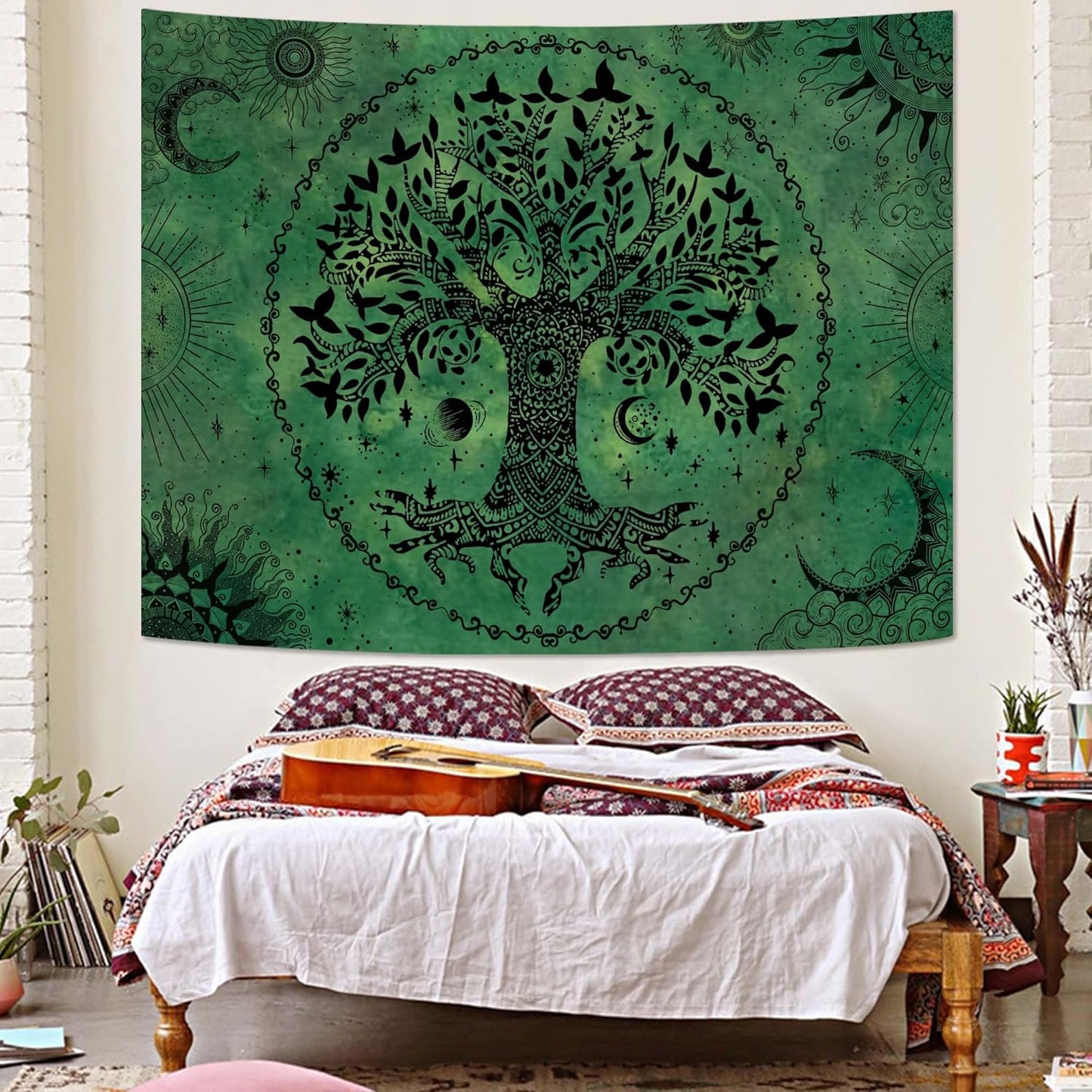 Lunerfex Tree of Life Mandala Tapestry Boho Tapestry for Bedroom Green Tapestries Wall Hanging Living Room Wall Art and Home Decor 60x80