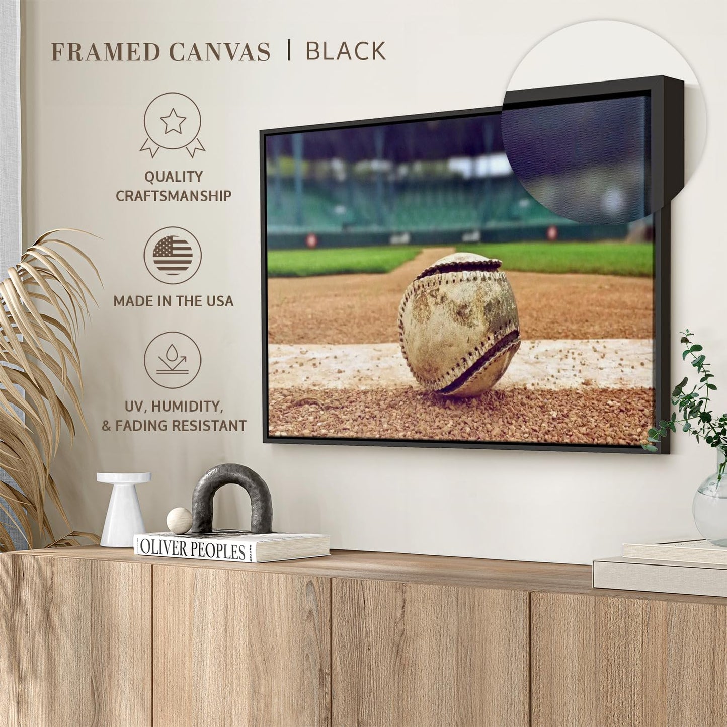 ElephantStock Baseball In Stadium Wall Art - Horizontal Framed Canvas - 1-Piece Living Room Wall Decor - Car Photography Canvas Print - Brown and Beige Decor for Wall - 31" X 21"