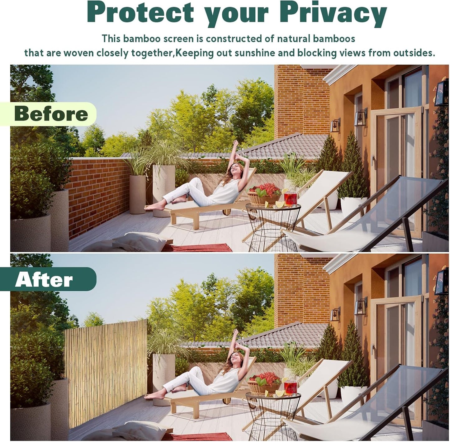 Natural Bamboo Fence 6ft H x 8ft L x 0.7In D, Eco-Friendly Privacy Fence for Outdoor Wall, Garden, Yard, Pool, Patio, Decorative Bamboo Fencing