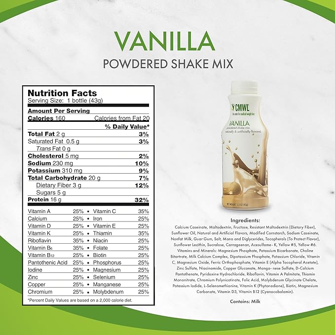 Vanilla Powdered Protein Shake Mix | On The Go Meal Replacement Shake | Support Weight Management | Muscle Maintenance | 160 Calories, 16g Protein, 24 Vitamins & Minerals, Low Carb, Zero Trans Fat