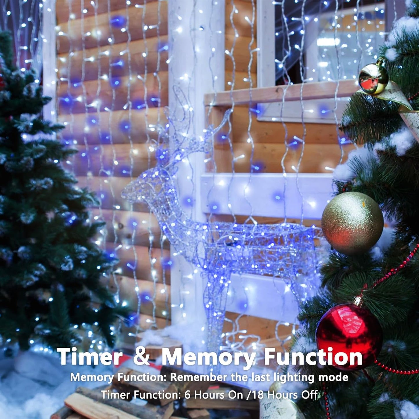 2 Pack String Lights Battery Operated with Timer, 66FT 200 LED Waterproof Battery Twinkle Lights, 8 Modes Fairy Light for Indoor & Outdoor Party Bedroom Christmas Decorations (Blue and White)