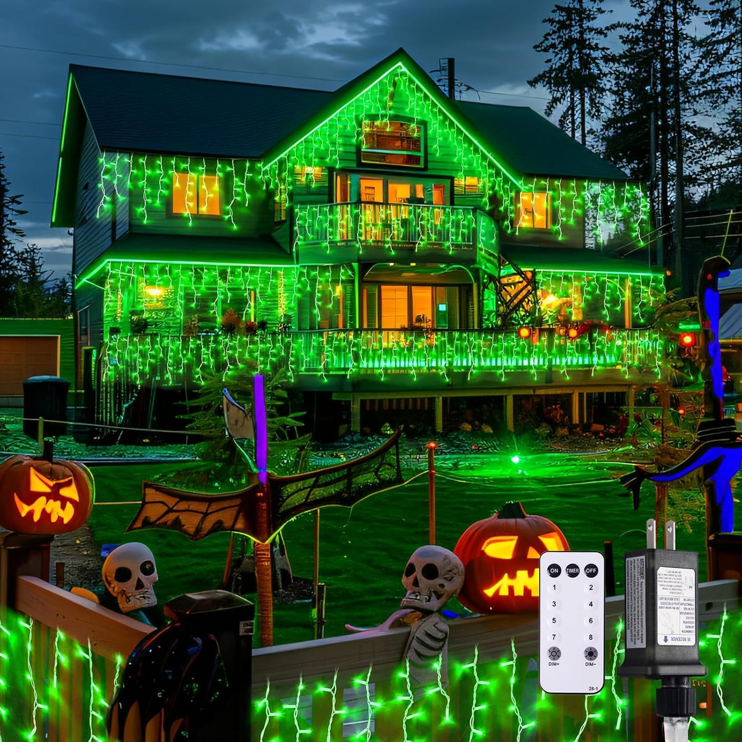 JMEXSUSS 400 LED 38.8F Green Icicle Lights for Halloween Decorations, Green Halloween Lights Indoor Outdoor, String Icicle Light for House Fireplace Party Yard Decoration