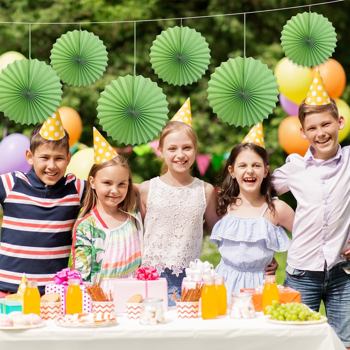 Green Hanging Paper Fans,Green Accessories Paper Decorations for Party,Army Birthday Party Decorations,Lime Green Decor 16in Hanging Paper Fans 30 Color DIY Set (Light Green))