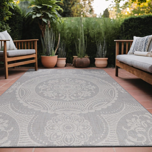 Medallion Outdoor Rug 5x7 Washable Outside Carpet for Indoor Patio Porch Waterproof Easy Cleaning Non Shedding Area Rugs Gray 5 x 7