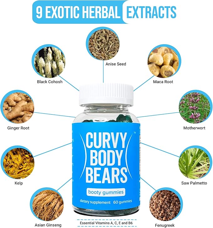 Bum Gummies for Women | Workout Support Gummies | Women’s Fitness Supplement | with Essential Herbs, Vitamins, Multivitamins, Fenugreek, and Ginseng | Berry Flavored | (60 Gummies)
