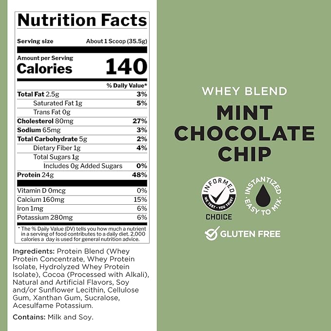 Rule One Proteins, R1 Whey Blend - 24g Fast-Acting Whey Protein Concentrates, Isolates, and Hydrolysates Per Serving, with Naturally Occurring EAAs and BCAAs (5 Pounds*, Mint Chocolate Chip)