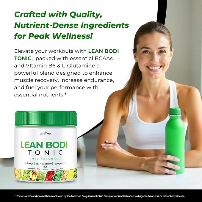 Nagano Lean Bodi Tonic Powder Official FormulaLean Bodi Tonic All Natural with Vitamin B6, and BCAA for Maximum Strength, Cleanse and Lean Metabolic Powder Support Lean Bodi Drink (3 - Pack)