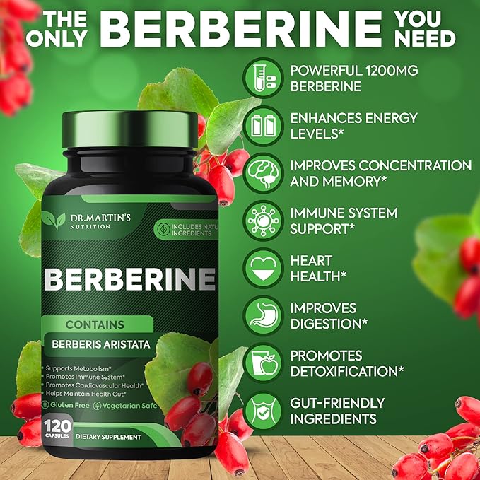 Potent 1200mg Berberine Supplement | 120 Capsules | Berberine HCL For Glucose Metabolism | Supports Healthy Weight Management, Healthy Immune System | Improves Cardiovascular & Gastrointestinal Health
