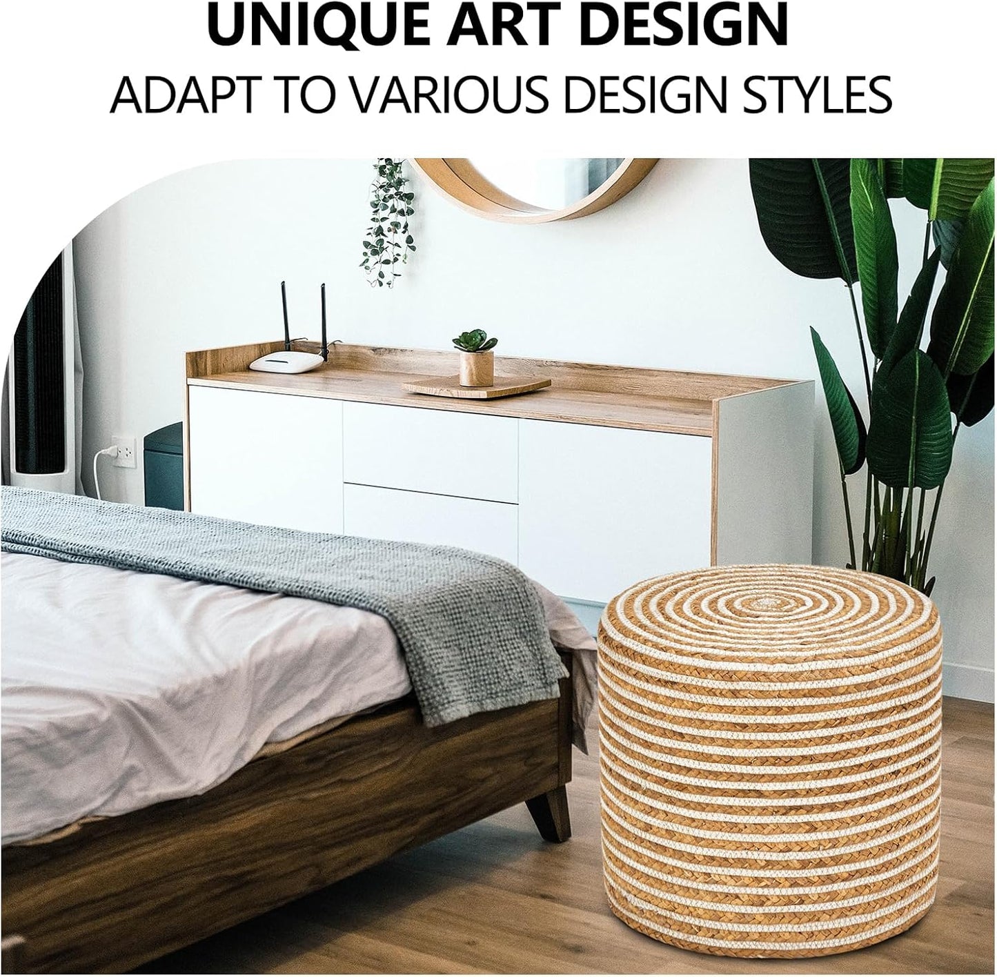 Cplxroc Ottoman Poof, Natural Seagrass Poufs, Hand Weave Round Footstool, Pouffe Accent Chair, Home Decorative Seat, Boho Deco Floor Chair for Living Room, Bedroom (18inch 68LI)