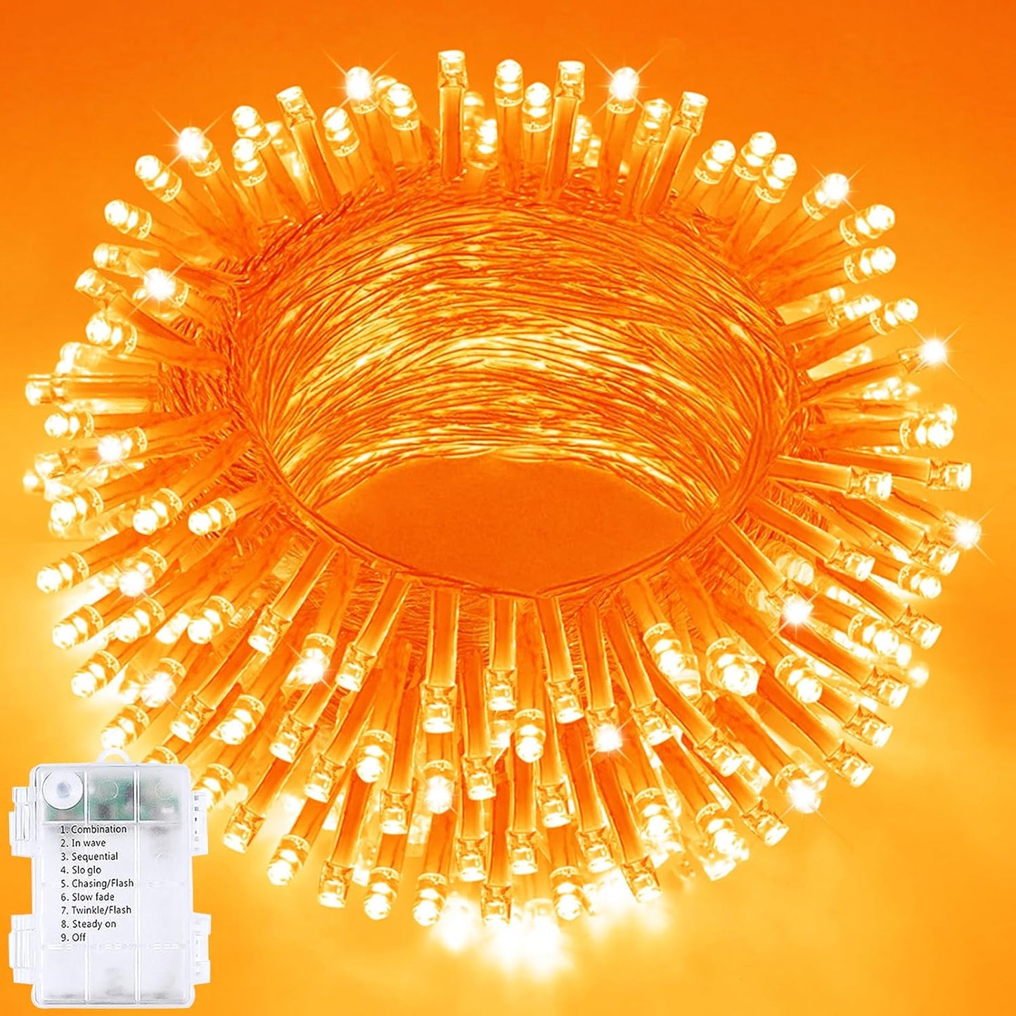 Halloween String Lights Battery Operated with Auto Timer, 33FT 100 LED Waterproof Orange String Lights with 8 Modes, Fairy Twinkle Light for Indoor & Outdoor Bedroom Fall Decor Halloween Decorations