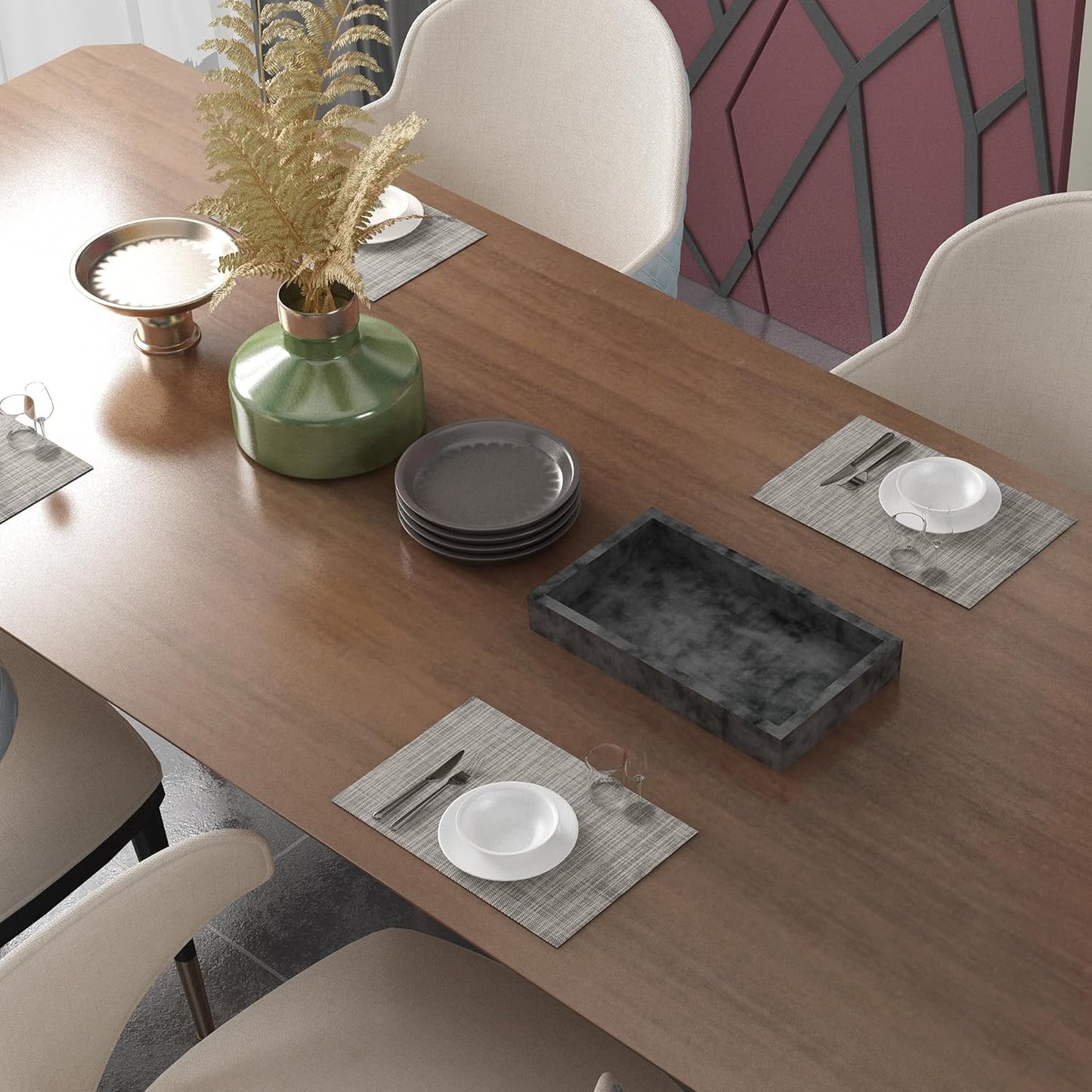 CADONO Placemats Set of 4 Washable Indoor/Outdoor Vinyl Place Mats for Dining Table Durable Non-Slip Heat Resistant PVC Weave Table Mats(Beige)