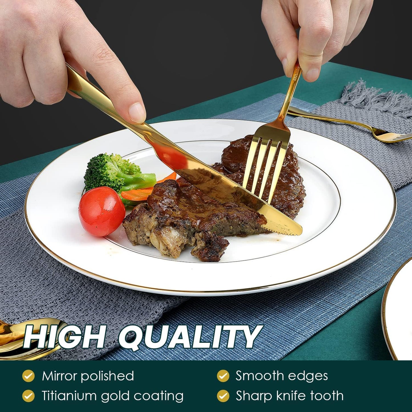 Gold Silverware Set for 8, OGORI 45-Piece Stainless Steel Flatware Set with Serving Set, Mirror Polished Cutlery Set with Serving Utensils Spoon for Kitchen Party Supply