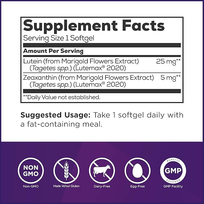 Lutein & Zeaxanthin Eye Vitamins Supplement 3rd Party 60 Softgels