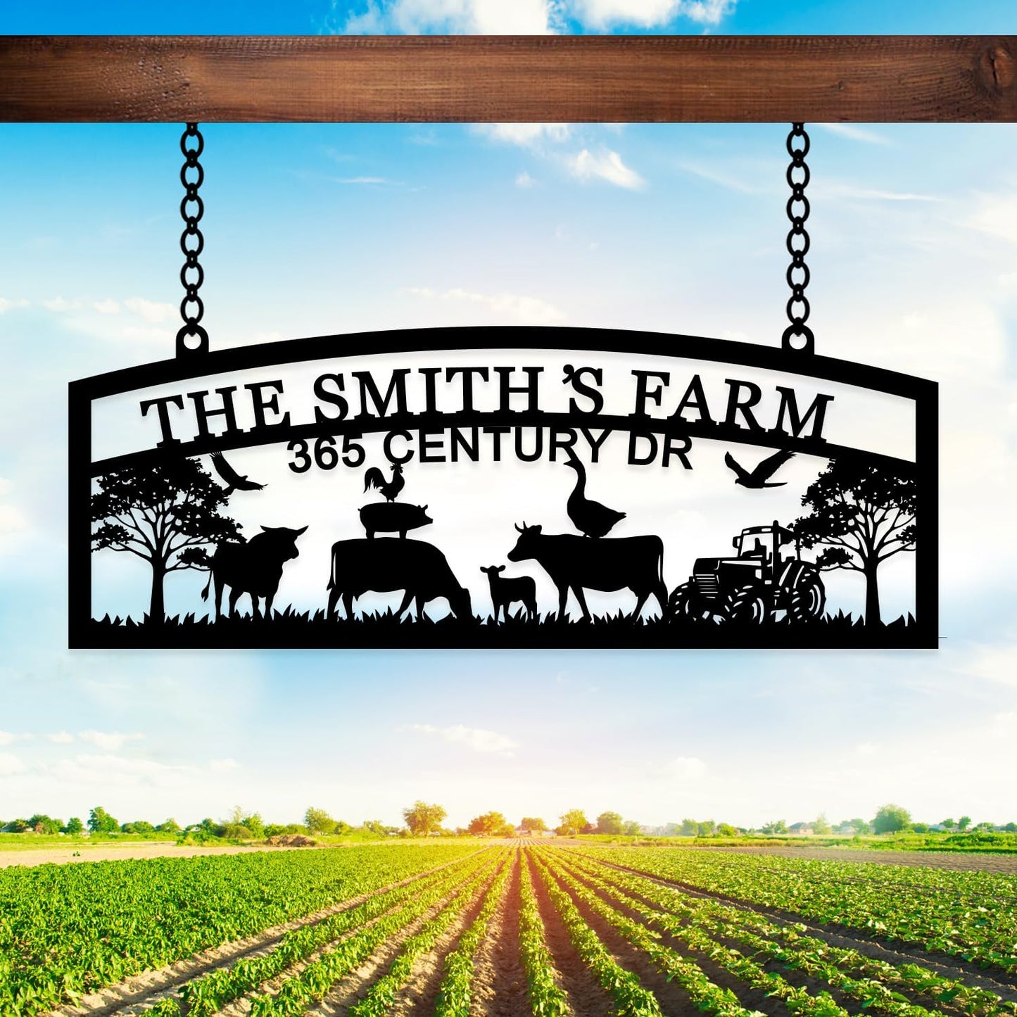 Personalized Hanging Metal Farm Sign, Last Name for Farm, Farmhouse Wall Decor, Large Outdoor Metal, Farmer Gifts