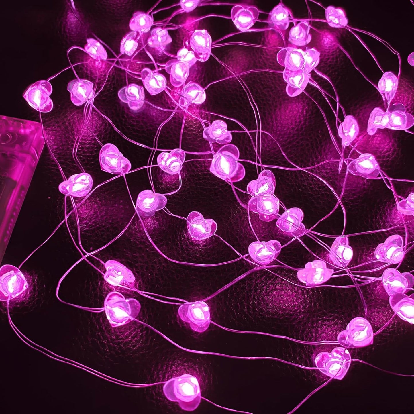 10FT Pink Heart Fairy Lights Battery Operated with Timer for Mothers Day Decoration, LED String Light Indoor Outdoor Waterproof Twinkle Light for Christmas Proposal Anniversary Valentines Party Decor