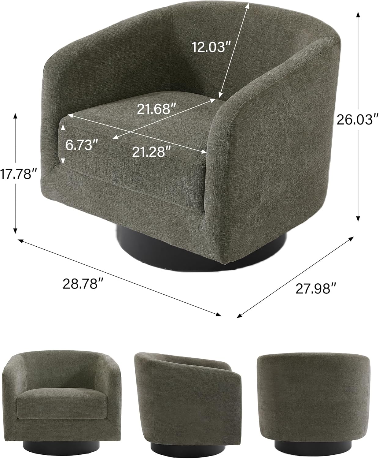 Swivel Barrel Accent Chair, Modern Round Chenille Fabric Arm Chair for Living Room, Bedroom, Comfy Club Reading Chairs for Adults(Chenille Fabric, Tan, Set of 2