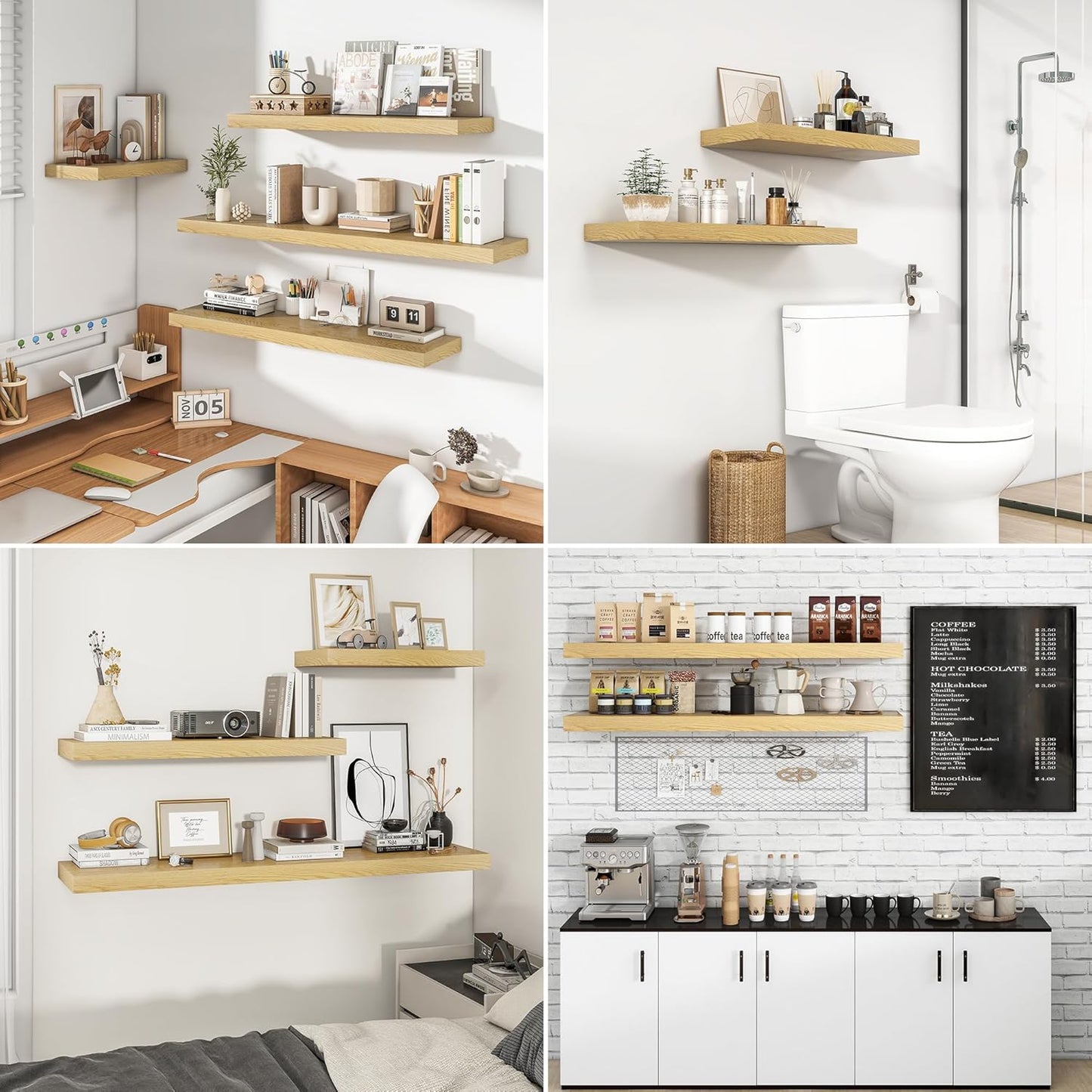 RICHFOCUS 55Inch Floating Shelves for Wall 1 Pack Shelves for Bedroom|Kitchen|Bathroom Wall Mounted Rustic Wood Floating Shelf with Invisible Brackets for Books|Storage|Decor, Oak