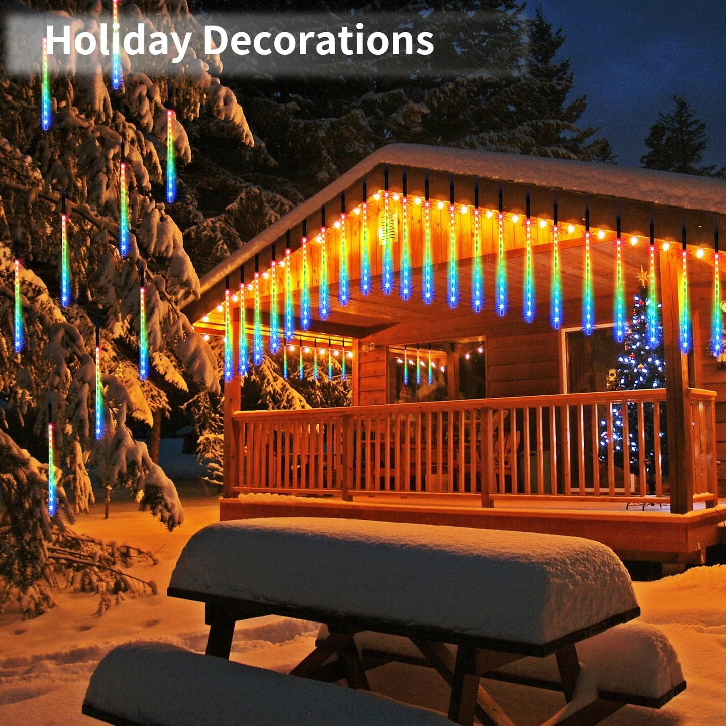 【4 Pack】 Christmas Lights Meteor Shower Rain Lights 20inch, Totally 40 Tube 1440 LEDs Icicle Lights Outdoor Raindrop Lights for Xmas Halloween Wedding Party Tree Holiday Decoration, Colorful