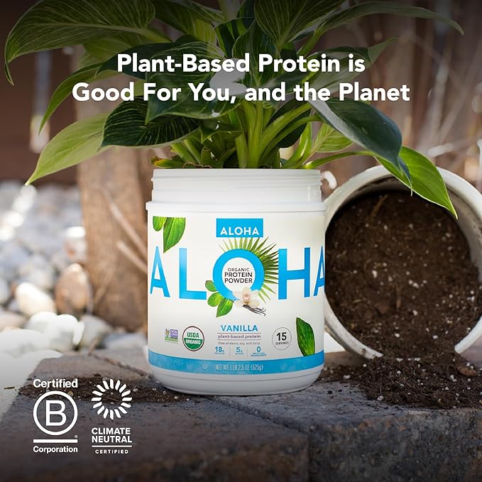 ALOHA Organic Plant Based Protein Powder, Stevia Free, Chocolate, 19.6 oz, 15 Servings