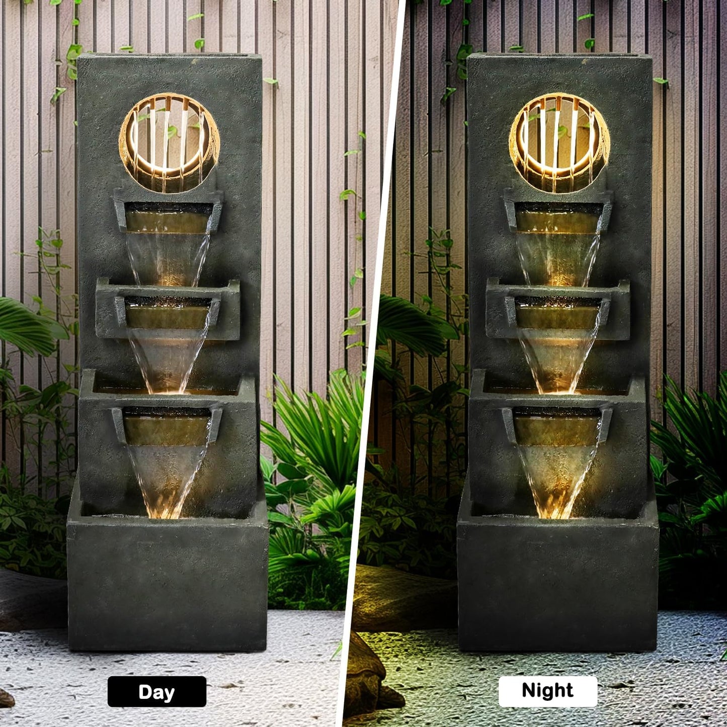 Naturefalls 39.3” H Modern Outdoor Fountain - 4-Tiered Outdoor Garden Fountains with Contemporary Design&LED Light for Garden, Patio, Deck, Porch, Backyard and Home Art Decor