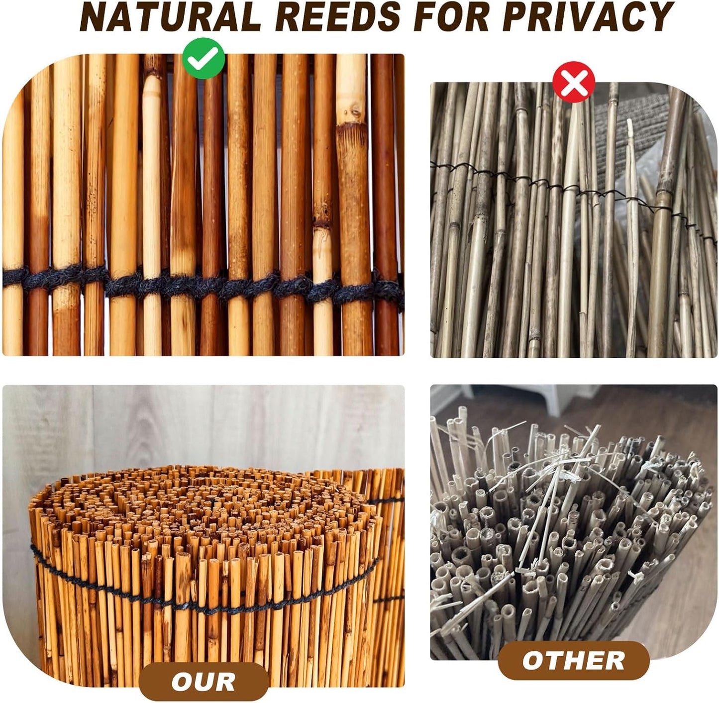 Reed Fencing Rolls,Patio Privacy Screen 5 Feet High,Decorative Bamboo Fence Rolls for Patio Balcony Garden Backyard Outdoor,5x10FT