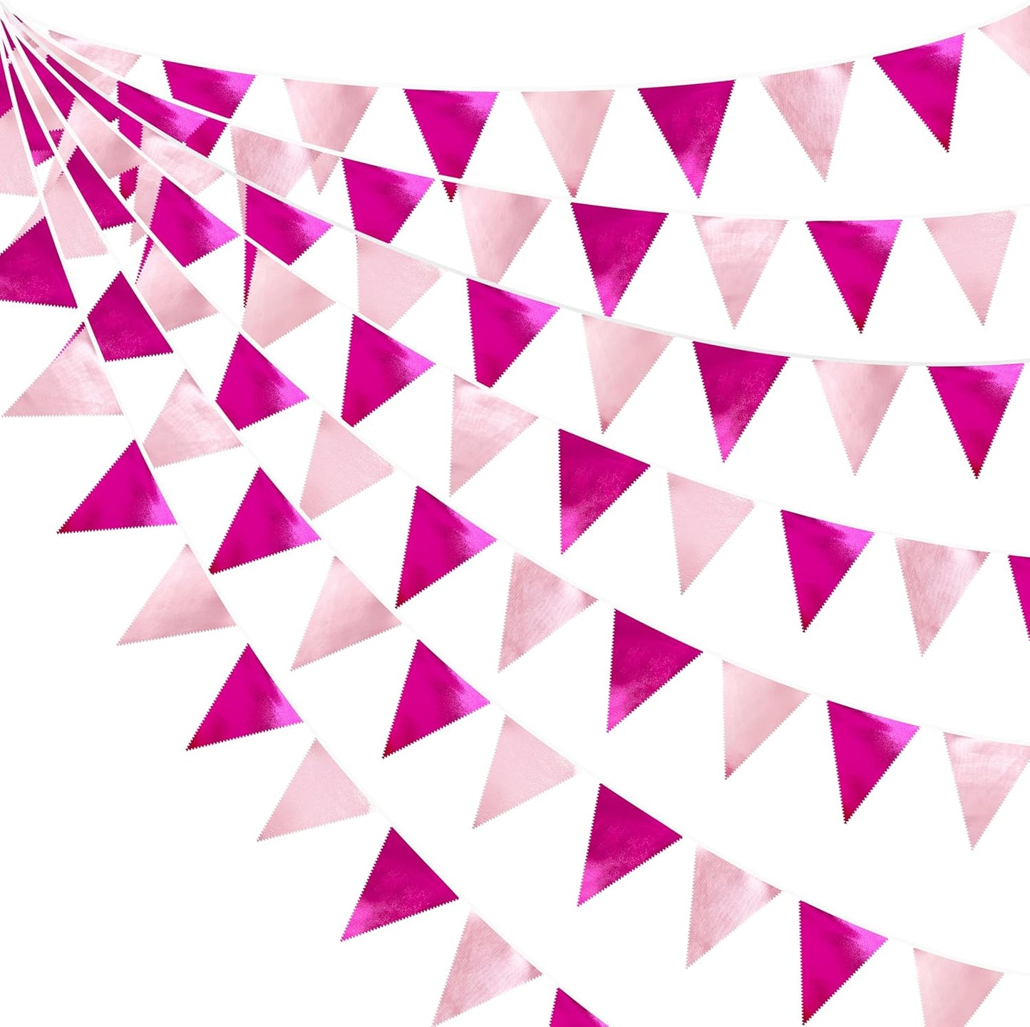 Hot Pink Party Decorations Metallic Fabric Gradient Pink Triangle Pennant Banner Flag Bunting Garland for Women Girl Birthday Retirement Bridal Shower Wedding Baby Shower Bachelorette Party Supplies