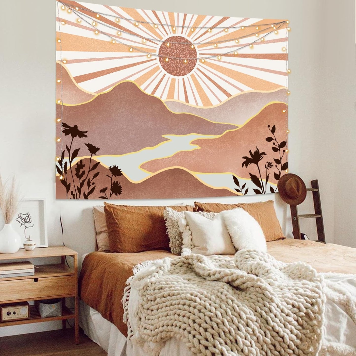 Lunerfex Boho Sun Tapestry Sunset Wall Tapestry, Mountain Tapestries for Bedroom 80s Tapestries Wall Hanging for Bedroom Living Room Decor Boho-1 70"x90"