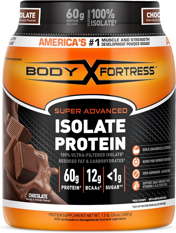 Body Fortress Super Advanced Isolate Protein Powder, Gluten Free, Chocolate, 1.5lbs