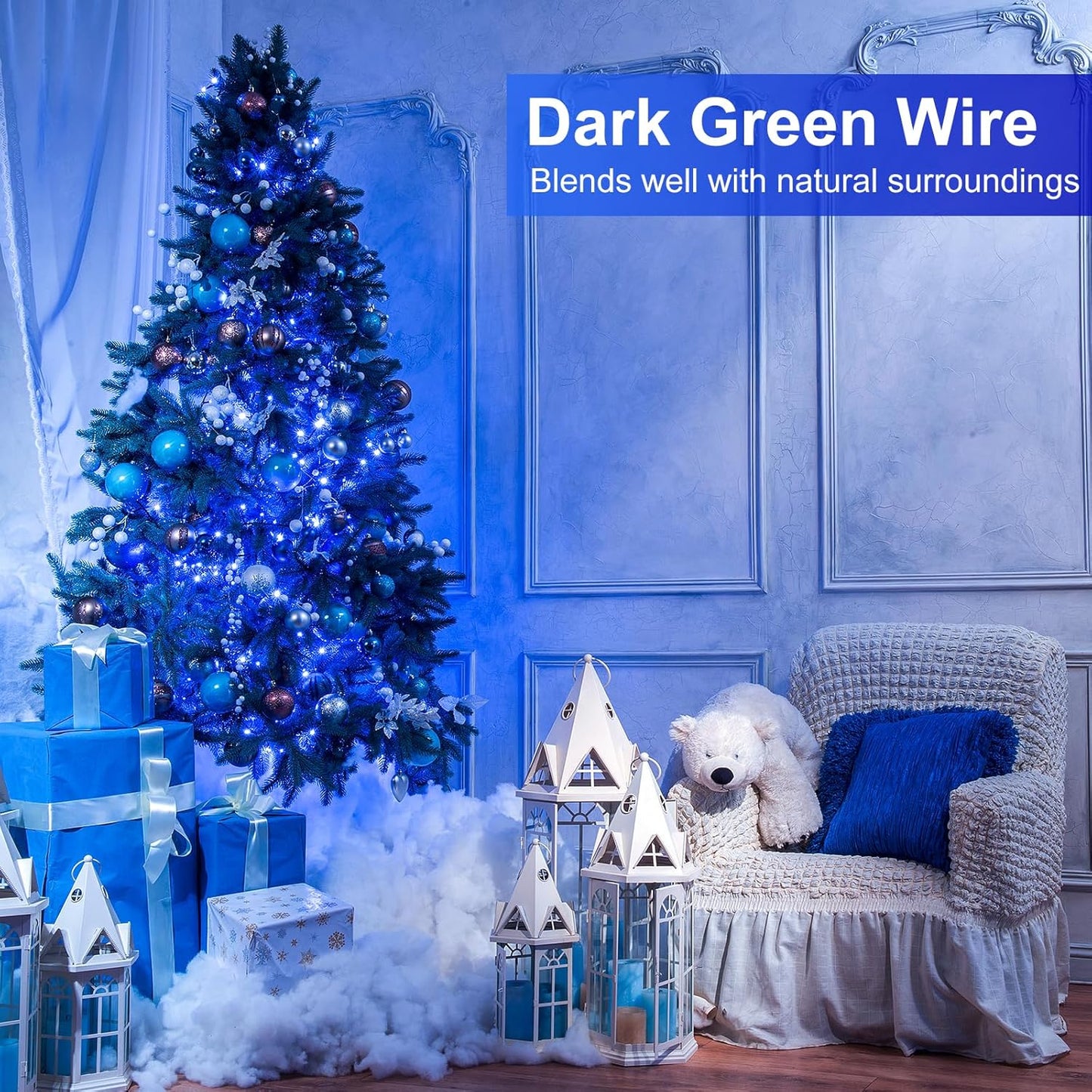 Christmas Lights Outdoor, 262FT 800 LED Christmas String Lights 8 Modes, Green Wire Waterproof Twinkle Tree Light for Indoor House Yard Patio Wedding Holiday Decorations, Blue