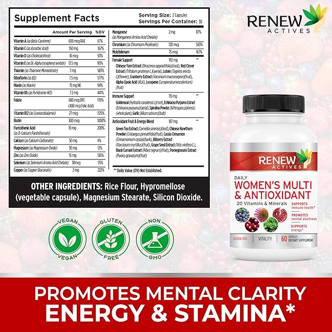 Renew Actives Women's Multi-Vitamin & Antioxidant: 20 Vitamins 60 Capsules