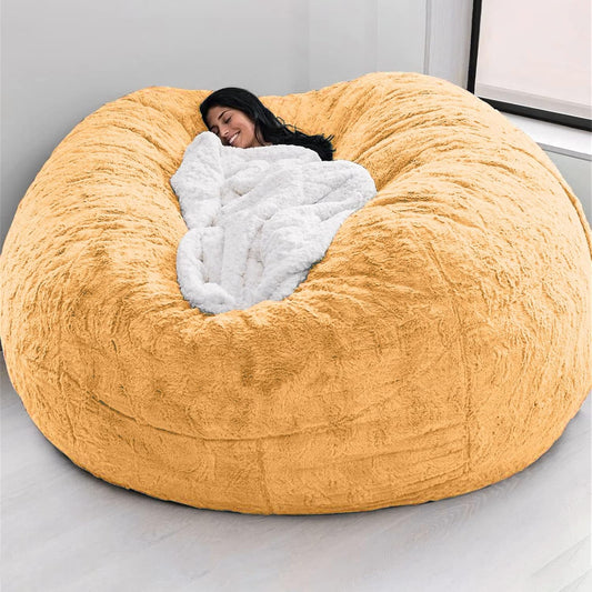 Big Huge Giant Bean Bag Chair for Adults, (No Filler) Bean Bag Chairs in Multiple Sizes and Colors Giant Foam-Filling Required- Machine Washable Covers, Double Stitched Seams (Yellow,6FT)