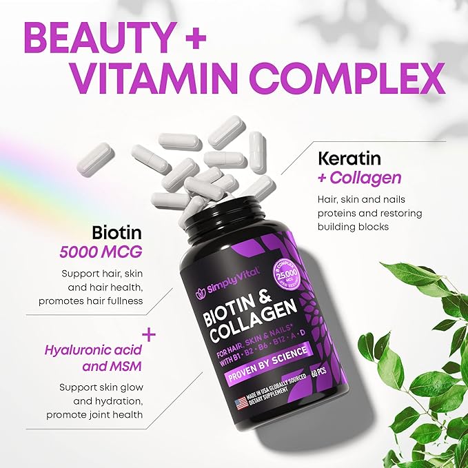 Biotin Vitamins for Hair, Skin & Nails 5000mcg, Keratin 60 Caps