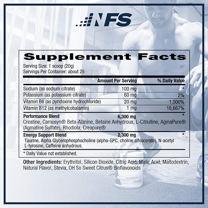 NF Sports Pre-Workout - Supports Energy, Cognitive Function, Strength, and Muscular Endurance to Optimize Workouts – Strawberry Lemonade Flavor - 25 Servings