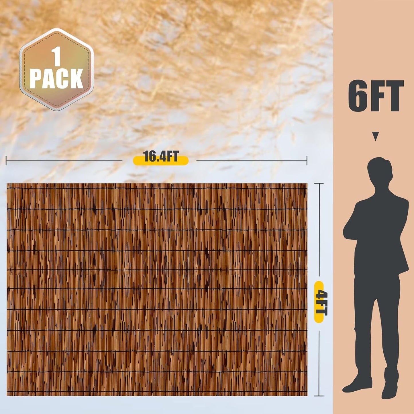 Natural Reed Fencing,4FT X 16.4FT Reed Screen Balcony Reed Fence Bamboo Screen Fencing for Outdoor Backyard Patio(Brown)