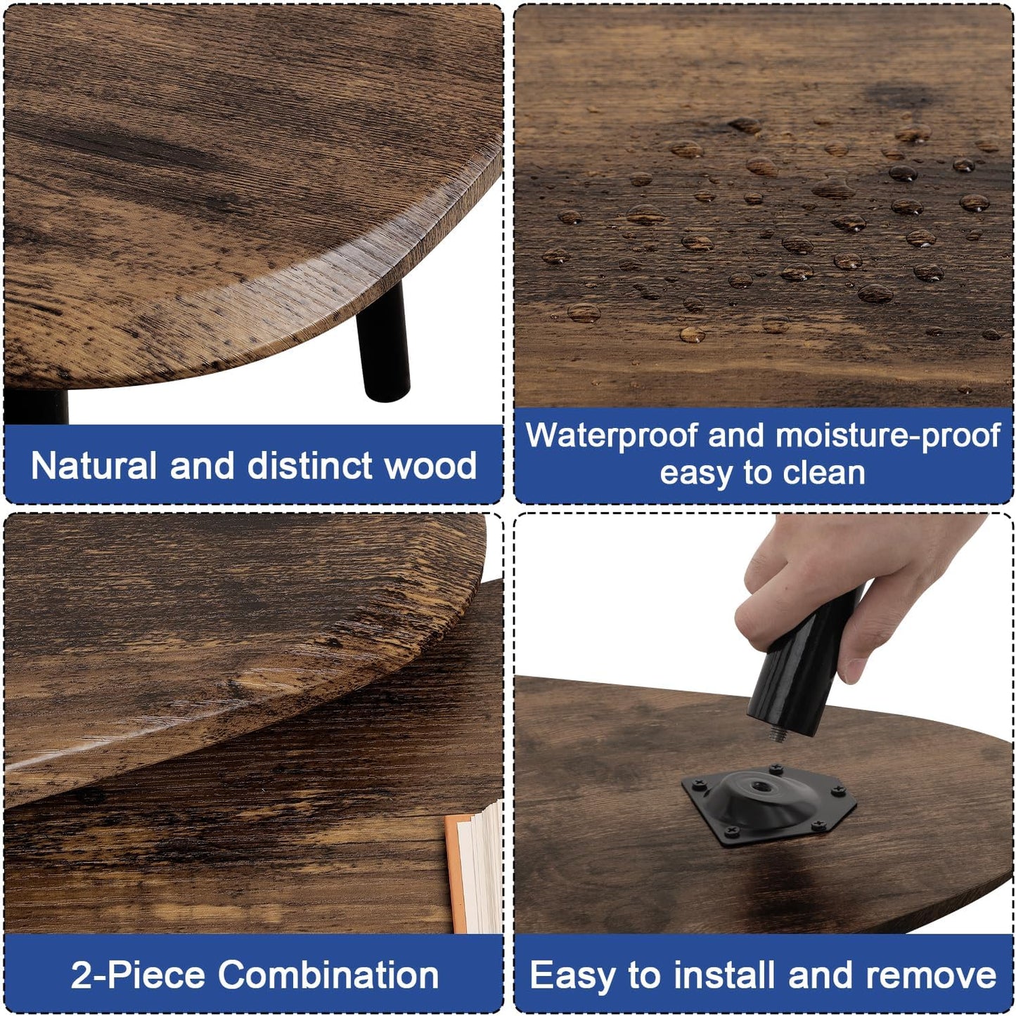 Nesting Coffee Tables, Nested Table with Wooden Legs Set of 2 - Triangle Side Table for Living Room, Bedroom, Minimalist Bamboo, Apartment & Small Spaces, Tiger