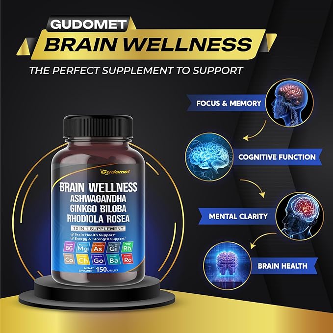 BRAIN WELLNESS Ginkgo Biloba Rhodiola Cordyceps -150 Capsules-